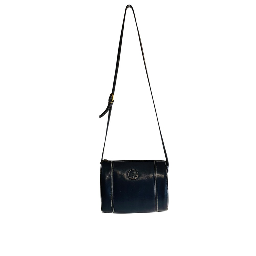 Vtg Liz Claiborne Navy Blue Leather‎ Crossbody Shoulder Bag Circular Oval
